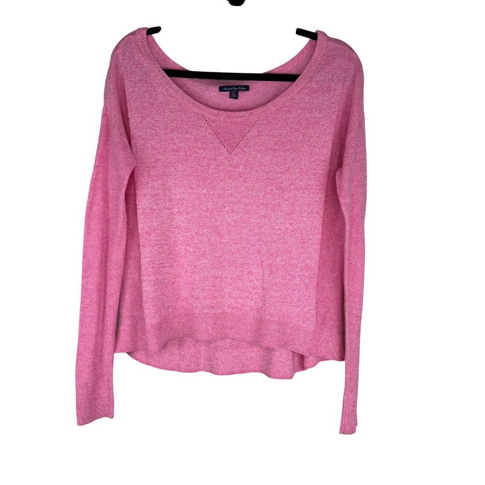 American Eagle Outfitters Pink Marl Scoop Neck Sweater Pointelle Detail Small